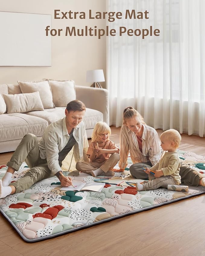 Blissful Diary Baby Play Mats for Floor, 71x59 Inch Thicker Foam Playmats for Babies and Toddlers, Soft Cushioning Baby Crawling Mat, Modern Abstract-CubbioJoy