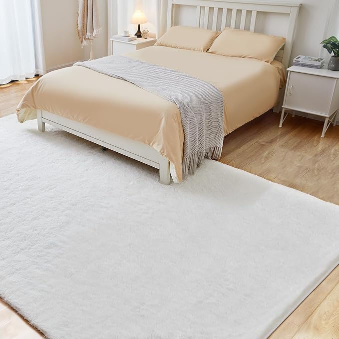 9x12 White Fluffy Plush Area Rug, Ultra Soft Bedroom Rug Indoor Carpet, Anti-Skid High Pile Luxury Rugs for Nursery, Kids Room, Playroom, Home Decoration-CubbioJoy
