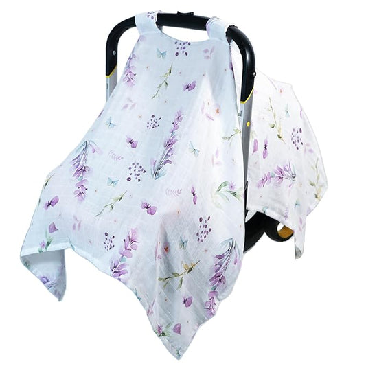 80S Muslin Car Seat Cover for Babies - Soft & Breathable Infant Carrier Canopy, Lightweight Sunshade for Summer, Universal Fit for Baby Boys & Girls-CubbioJoy