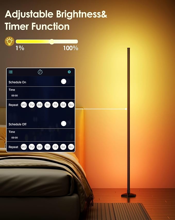 2PCS Smart RGB LED Corner Floor Lamp with App and Remote Control, 65" Color Changing Standing Lamp with Music Sync and 16 Million DIY Colors, Modern Floor Lamps for Bedroom Living Room Gaming Rooms-CubbioJoy