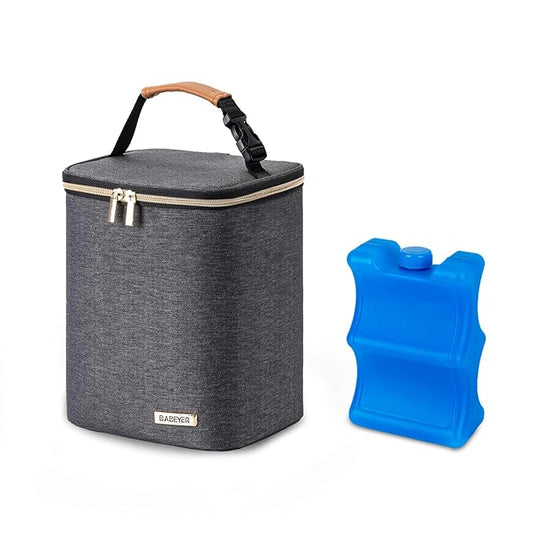 Breastmilk Cooler Bag with Ice Pack Fits 4 Baby Bottles Up to 9 Ounce, Baby Bottle Bag for Nursing Mom Daycare-Grey-CubbioJoy