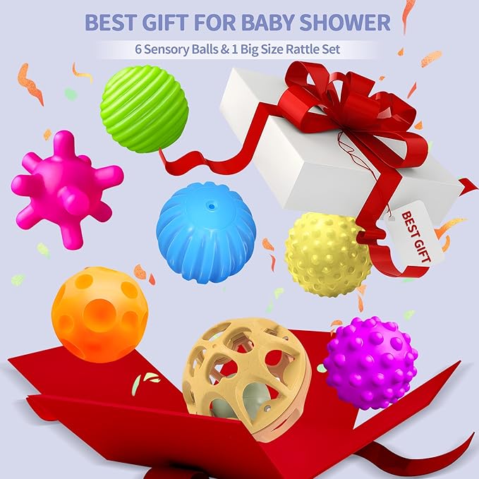 Montessori Toys Sensory Balls for Babies, Colorful Textured Sensory Toys for Babies 1-3, Hand Catching Baby Balls, Wheat Straw Baby Rattle Baby Toys Newborn Gifts for 6-12 Months-CubbioJoy