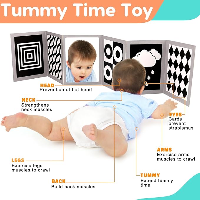 Black and White High Contrast Baby Books Flash Cards Tummy Time Mirror Toys Newborn Toys 0 6 Months Brain Development Infant Stimulating Sensory Toy 0-3 3-6 2 4 5 Months old Baby Boy Girl Shower Gifts-CubbioJoy