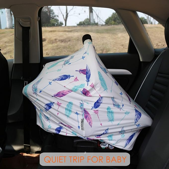 Carseat Canopy Covers for Breastfeeding - Baby Car Seat Covers Breastfeeding Cover Multi Use Boys and Girls Shower Gifts (Feather)-CubbioJoy