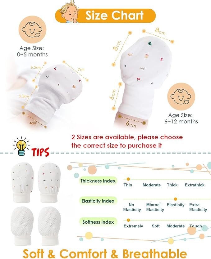 Baby Anti Scratch Mittens - No Scratch Mittens for Boys & Girls (6-12 Months) - 6 Pairs-CubbioJoy