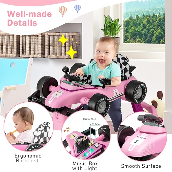 BABY JOY 4-in-1 Baby Walker, Foldable Activity Walker with Adjustable Height & Speed, Music, Lights, Steering Wheel, Comfy Seat Cushion, Activity Baby Push Walker for Boys Girls Aged 6 –18 (Purple)-CubbioJoy