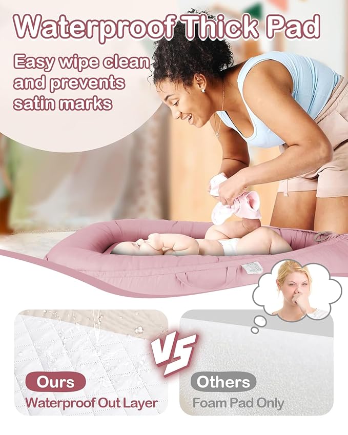 Baby Lounger - Infant Lounger for Newborn 0-24 Months, Pure Cotton Breathable Baby Nest Lounger Cover, Newborn Essentials for Baby Boys & Girls, Co Sleeper Portable Baby Bed for Home and Travel-CubbioJoy