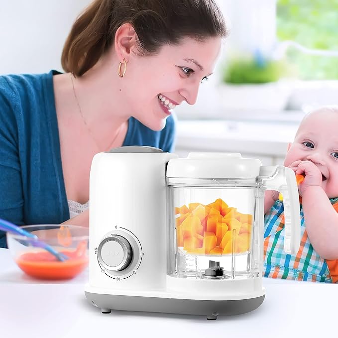 Baby Food Maker, 4 in 1 Baby Food Processor and Steamer, Puree Blender, Multifunctional Baby Puree Maker, Dishwasher Safe (White)-CubbioJoy