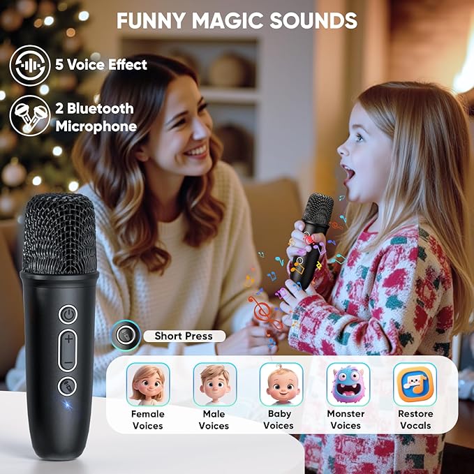 Karaoke Machine with Disco LED Lights for Adults Kids, Portable Bluetooth Speaker with 2 Wireless Microphone Toys Gifts for Girls Boys Birthday Family Home Party-CubbioJoy