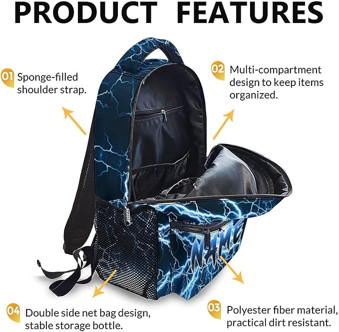 Dinosaur Backpack for Boys, Kids Custom Lightning Bookbag Gift with Name for Kindergarten Primary Senior Middle, 17 Inch Lightweight Cool Personalized Backpacks for School-CubbioJoy