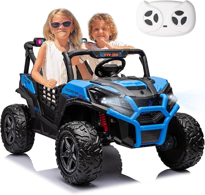 4WD Ride On Car with Remote Control,24V 2Seater Kids Electric Toy Off-Road Truck for Kids,Ride on Buggy for Side by Side(Blue)-CubbioJoy