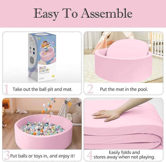 Ball Pit for Toddlers, 35.4"x 11.8" Foam Ball Pits, Indoor Soft Round Baby Playpen for Children, Ideal Gift for Toddlers, Pink, (Balls not Included)-CubbioJoy