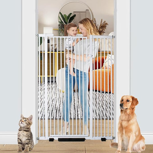 55.1 Inch Tall Baby Gate Auto Close Dog Gate Adjustable 29.92"- 48.03" Wide Pressure Mounted Walk Through Swing Pet Gate for Doorways (White, 29.92"- 48.03")-CubbioJoy