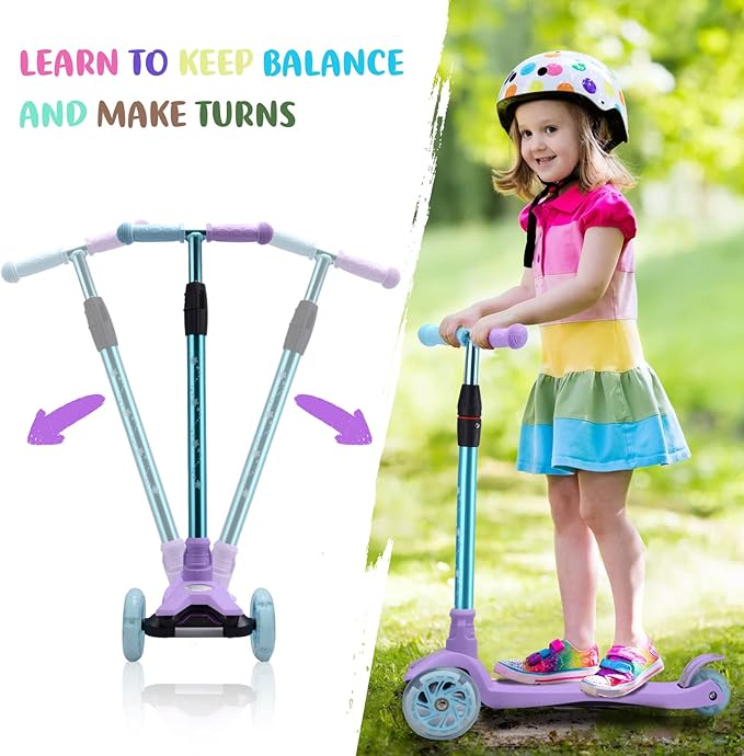 3 Wheel Scooter for Kids Ages 6-12,Kids Scooter with Light Up Wheels, Sturdy Deck Design, and 4 Height Adjustable Suitable for Kid Ages 3-12-CubbioJoy