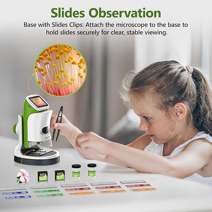 Detachable Kids Handheld Microscope Miniscope - 4K 2.0" HD Screen, 1000X Digital Pocket Toy Microscopes for Boys & Girls Ages 4-12 - Portable Science Stem Kit with Slides Set, 32G Card & EVA Case-CubbioJoy