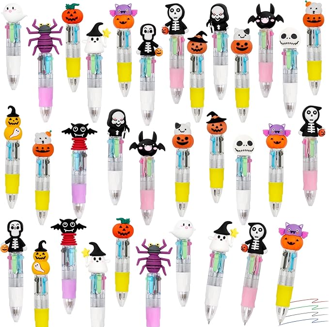 30Pcs Mini Multicolor Pens in One 4-in-1 Cute Pens Bulk for Kids, Ballpoint Pen for Birthdays and Children's Parties, Fun Gifts Assorted Ink Kawaii Pen(Halloween)-CubbioJoy