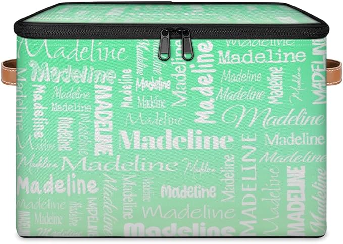 Custom Storage Basket with Name, Personalized Storage Bins with Zipper Lid, Foldable Fabric Storage Box Large capacity with Handle Green Gradient-CubbioJoy