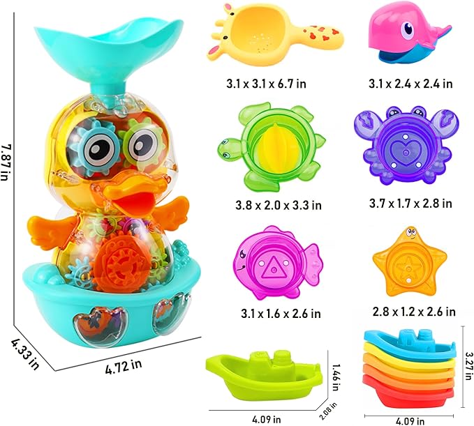 Bath Toys for 12 24 36 Months Babies, Bathtub Toys for Toddlers Kids Ages 1-3, 4-8, Waterfall Bath Toys for Boys and Girls, Small-CubbioJoy