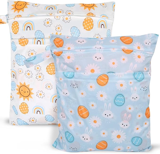 2pcs Travel Waterproof Laundry Bag, Cloth Diaper Wet Dry Bags with Handle 2 Zipper Pockets Washable Dirty Clothes Travelling Hanging Bathing Beach Daycare Yoga Gym Sports Exercise Swimsuits-CubbioJoy