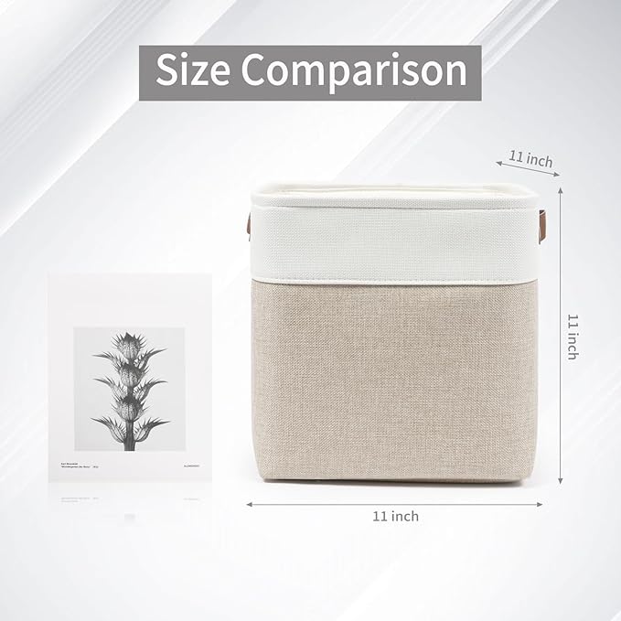 Collapsible Fabric Storage Cubes 11x11 Cube Storage Bins, 4 Pack Closet Baskets Box with Handles for Organizing, Shelf, Toys, Clothes, Home, Office, Nursery (Beige&White)-CubbioJoy