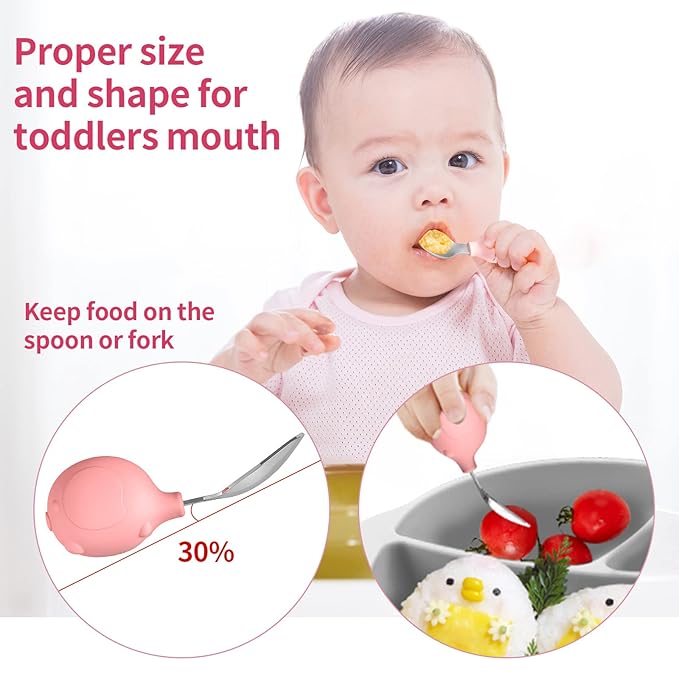 Deejoy Toddler Utensils - Stainless Steel Spoons and Forks, Kids Silverware Set with Travel Case (Pink)-CubbioJoy