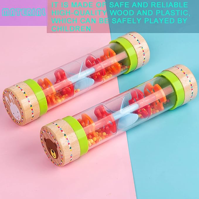 BIUWING Rainmaker Rain Sticks, Mini Wooden Musical Shake, Beaded Raindrops - Turn Over and Watch The Colorful Beads Flow Down The Tube as It Creates The Soothing Sound of Rain-CubbioJoy