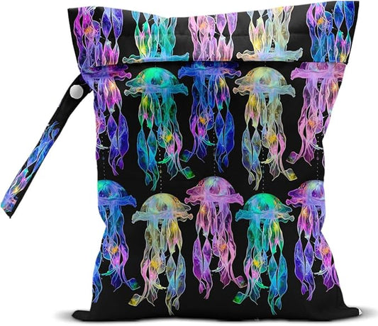Waterproof Wet Bag for Swimsuit, Travel Beach Wet Dry Bag, Hidden Zipper Reusable Jellyfish Wet Bags, for Travel Beach Wet Swimsuits Toiletries Diapers Dirty Gym Clothes Laundry Bag-CubbioJoy