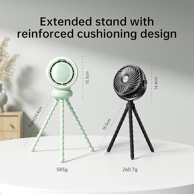 JISULIFE Stroller Fan Baby Large, Safe Bladeless for Crib, Desk, 4000mAh Battery Rechargeable Portable Cooling Fan with Air Turbo Tech, Night Light, Food-Grade Gift for Mom/Dad/Friend - Green-CubbioJoy