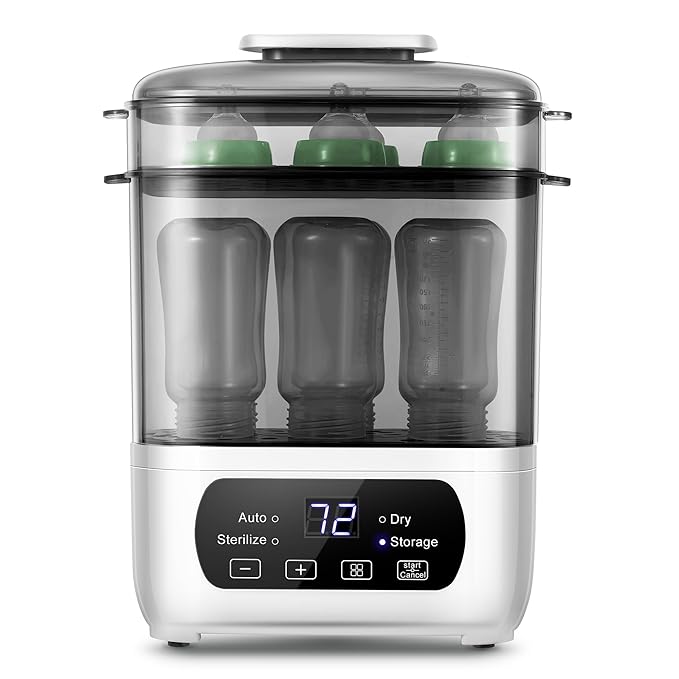 Baby Bottle Steamer and Dryer, Electric Steamer and Dryer for Baby Bottles, 4-in-1 Bottle Steamer and Dryer, Universal Fit for All Bottles, LED Touch Screen, Auto Shut-Off-CubbioJoy