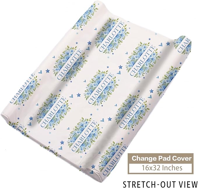 Custom Name Crib Bedding Set - Blue Floral Leopard Pattern, Personalized Nursery Bedding 3-Piece Set– Soft Blanket, Fitted Sheet, Changing Pad Cover – for Newborns Girls Nursery Gifts-CubbioJoy