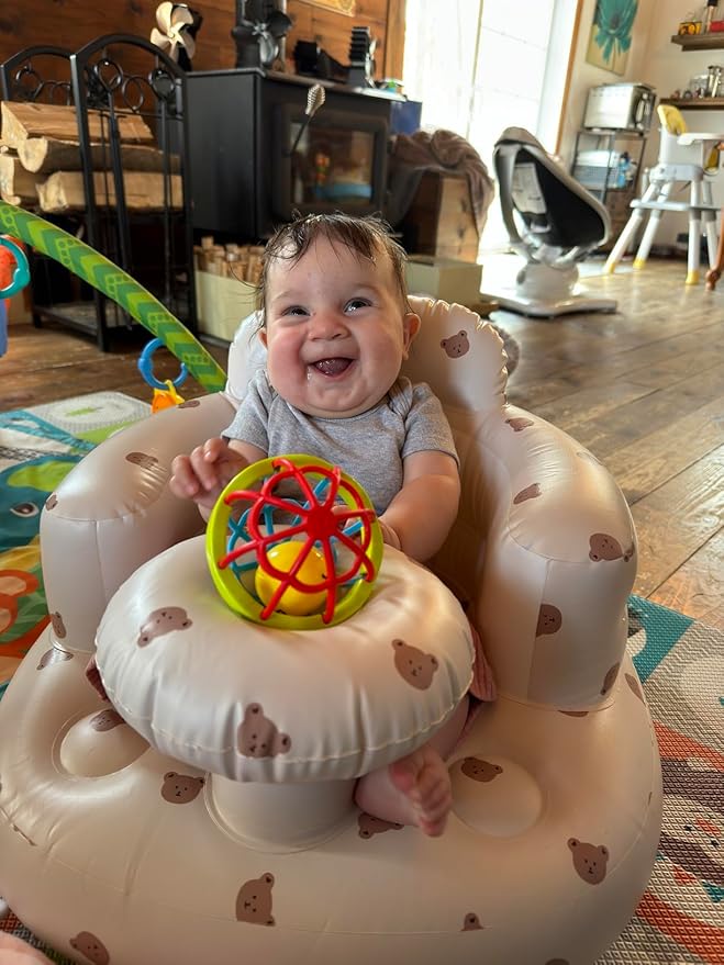 Baby Inflatable Seat for Babies 3-36 Months, Built in Air Pump, Bear Baby Support Seat Summer Toddler Chair for Sitting Up, Baby Shower Chair Floor Seater, Infant Back Support Sofa, Green-CubbioJoy