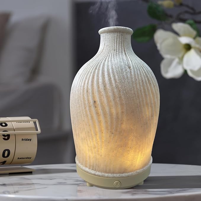 Aromatherapy Essential Oil Diffuser Art Resin Aroma Diffuser with Warm Light 80ML Cool Mist Humidifier Waterless Auto Shut-off for Home,Baby Bedroom,Office-CubbioJoy