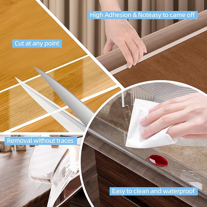 Clear Edge Protector Strip Sharp Edge Wrap Cover Tape,1.18 in x 13.12 FT,Self Adhesive Protective Bumper Guards for Cabinet Door Desk Glass Table Bed Furniture,Kitchen Countertop,Waterproof-CubbioJoy