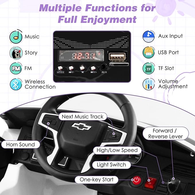 Costzon Ride on Car, 12V Licensed Chevrolet Tahoe Battery Powered Electric Vehicle w/ 2.4G Remote Control, High/Low Speed, Music, Lights, MP3/USB/FM, Spring Suspension, Electric SUV for Kids (White)-CubbioJoy