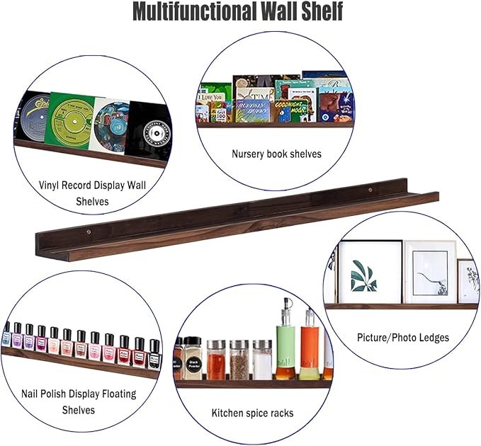 AZSKY Deep Walnut Floating Shelves Large Long Wall Storage Shelves Dark Walnut 48 Inch Wall Mount Hanging Picture Ledge Wall Decor for Bedroom Living Room Bathroom Kitchen Storage a Set of 3-CubbioJoy