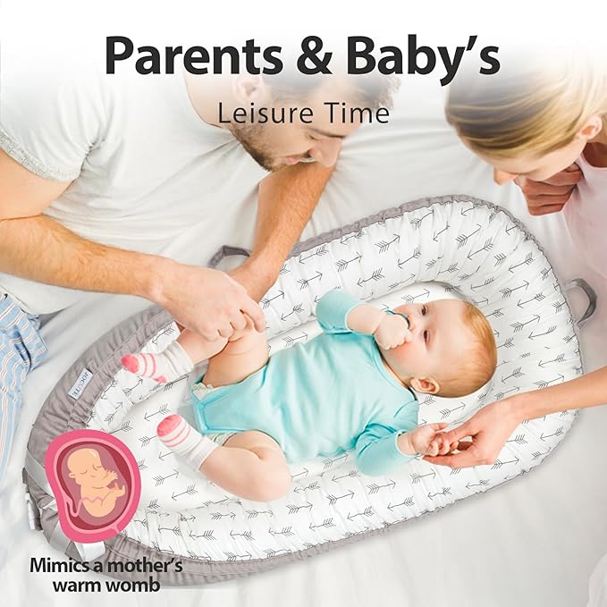 Baby Lounger | Organic Cotton Infant Lounger | Reversible, Adjustable & Portable Floor Lounger | Soft, Breathable, Washable Cover-CubbioJoy