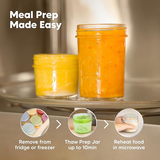 KeaBabies 4pk 8oz Glass Baby Food Containers with Lids - Leak-Proof, Microwavable Small Glass Jars, Baby Purees & Toddler Snack Storage Containers, BPA-Free, Dishwasher & Freezer Safe (Musk Dusk)-CubbioJoy