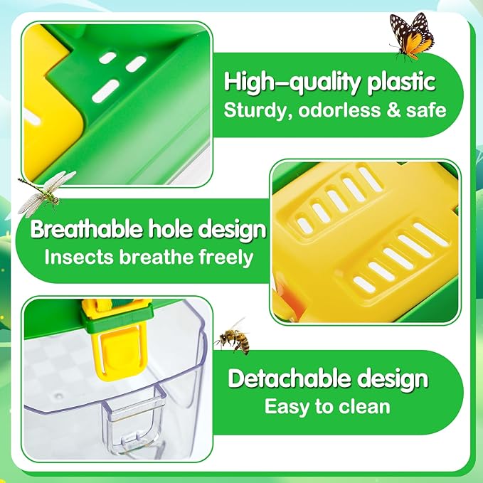 2Sets Bug Catcher for Kids - Sturdy Kids Bug Catching Kit Gifts with Collector Butterfly Net Tweezer, Bugs Habitat Outdoor Explorer Kit for Age 3 4 5 6 7 8, 8Pcs, Green & Pink-CubbioJoy