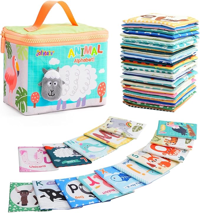 Jollybaby Soft High Contrast ABC Alphabet/Letters Flash Cards for Baby 0-3-6-9-12-18 Month, Reusable Cloth Fabric Curious Flashcards for 1 Years Old-CubbioJoy