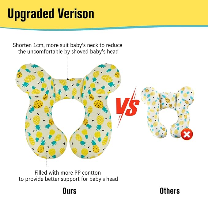 KAKIBLIN Baby Travel Pillow, Upgraded Baby Neck Pillows for Car Seat Toddler Head and Neck Support Pillow,Support Pillows for Car Seat, Pushchair,Travel (Pineapple)-CubbioJoy