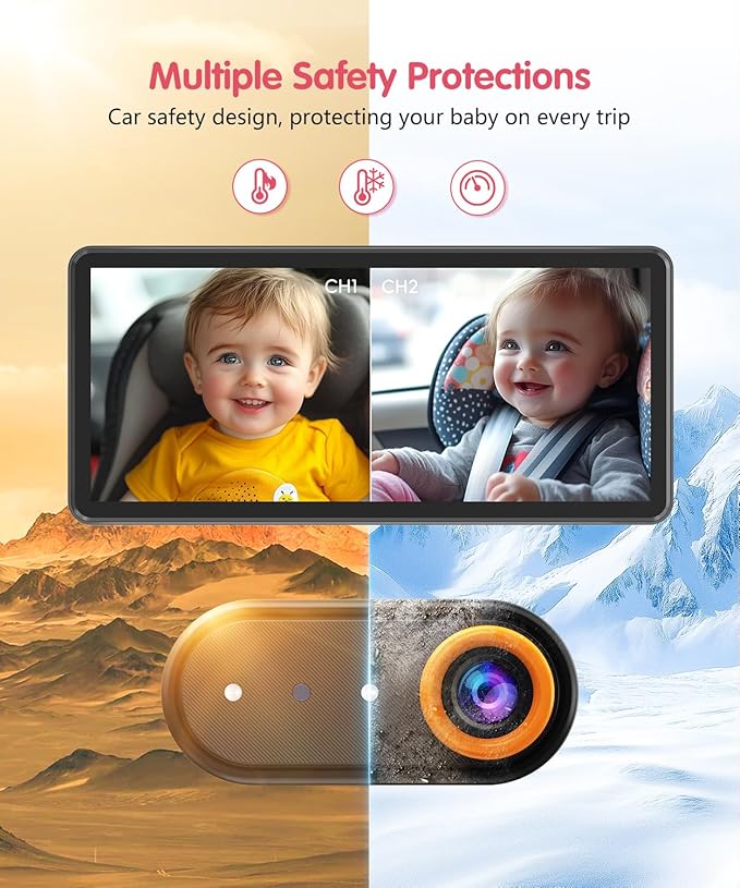 BM5 PRO Baby Car Camera for 2 Kids, 7.2" 1080P Dual Channel Display for Car Seat, Easy Installation with 2 IR Night Vision Cameras, Rear Seat Safety for Babies and Pets-CubbioJoy