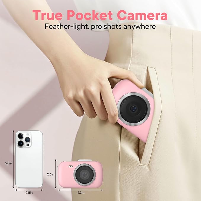 Digital Camera 4K 64MP - Vlogging Camera for Kids & Beginners | 18X Zoom Point and Shoot Camera Anti Shake, Compact with Flash, Gift for Boys Girls(Pink+Silver)-CubbioJoy