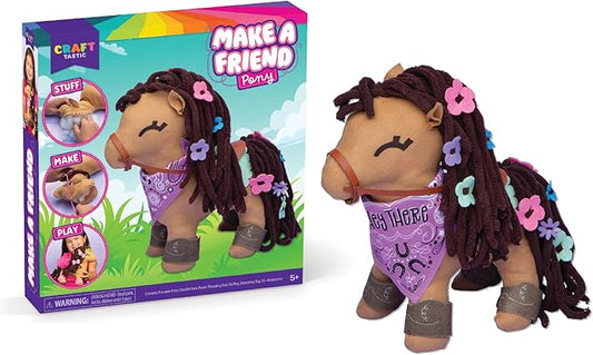 Craft-tastic - Make a Friend Pony - Mini Sewing Kit, Arts and Crafts, Kids Crafts, Art Supplies, Craft Kit Makes 1 Easy-to-Sew Stuffie with Clothes & Accessories, Bonus Travel Tote Included Ages 5+-CubbioJoy