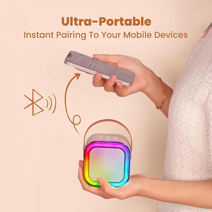 IROO Mini Karaoke Machine for Kids, 2025 TOP Toys Birthday Gifts Ideas for Girls Ages 4, 5, 6, 7, 8, 9, 10, 12+ Years Old, Portable MP3 Player with 2 Wireless Mics for Party-CubbioJoy