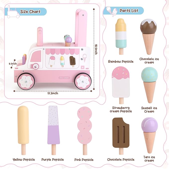 Asweets Wooden Baby Push and Pull Walker with Wheels, Learining Acticity Walker for Boys & Girls, Multiple Activities Center, Develops Motor Skills & Stimulates, 17.3''L x 9.1''W x 18.1''H-CubbioJoy