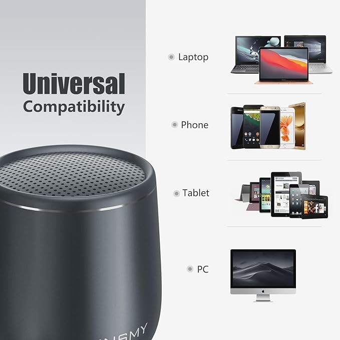 INSMY Small Bluetooth Speaker, Waterproof Mini Portable Wireless Speaker, Punchy Bass Rich Audio Stereo Pairing, Handheld Pocket Size Built in Mic for Hiking Biking Gift Laptop Tablet (Gray)-CubbioJoy