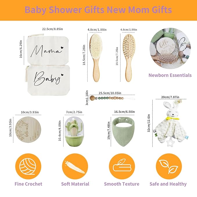 Baby Gifts Gender Neutral 10 Packs Baby Essentials Baby Shower Gifts Newborn Essentials Must Haves - Baby Brush and Comb Set Soft Security Blanket Baby Nail Clippers Greeting Cards Practical and Cute-CubbioJoy