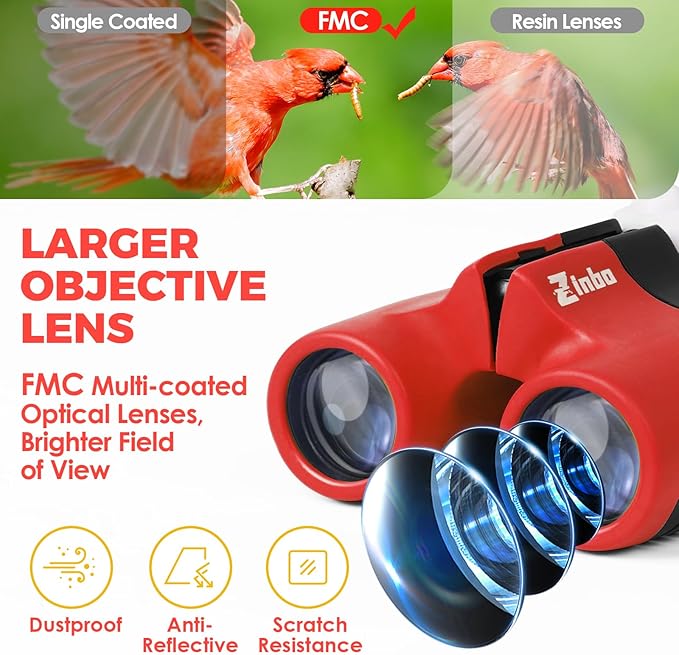 Binoculars for Kids 8x21 High-Resolution Real Optics with Magnifying Glass & Whistle Compass, Kids Binoculars for 3-12 Years Boys and Girls, Best Kids Toys for Outdoor Bird Watching, Hiking, Travel-CubbioJoy