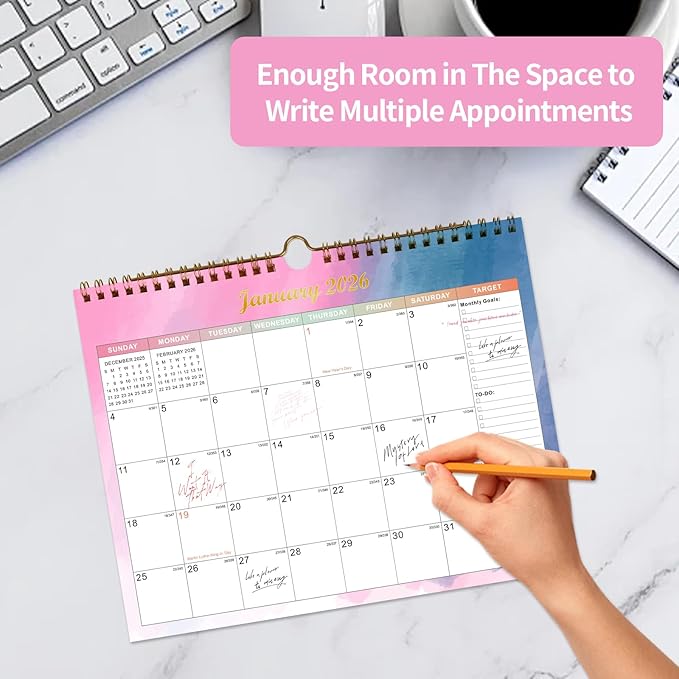 Calendar 2025-2027 22 Monthly Wall Calendar Runs from September 2025 until June 2027 Spiral Binding Hanging 11.5" x 14.7" Thick Paper with Julian Dates and Block for School Office（Colorful）-CubbioJoy