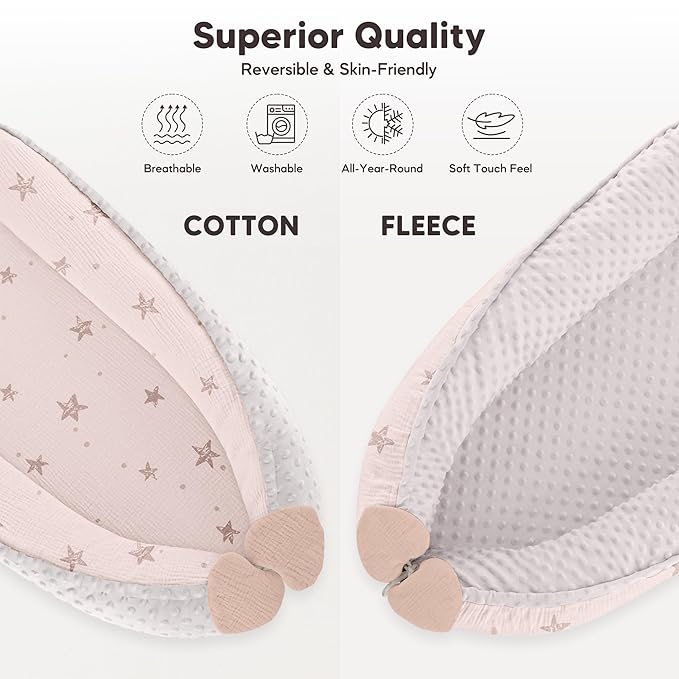 Baby Lounger - Infant Lounger Pillow for Newborn 0-24 Months, Soft, Breathable & Portable Baby Lounger Pillow for Boys & Girls, Cozy Baby Floor Seat for Home & Travel (Pink Star)-CubbioJoy